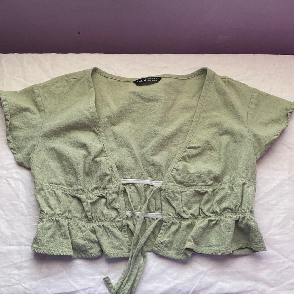 Green Front Tie Crop Top